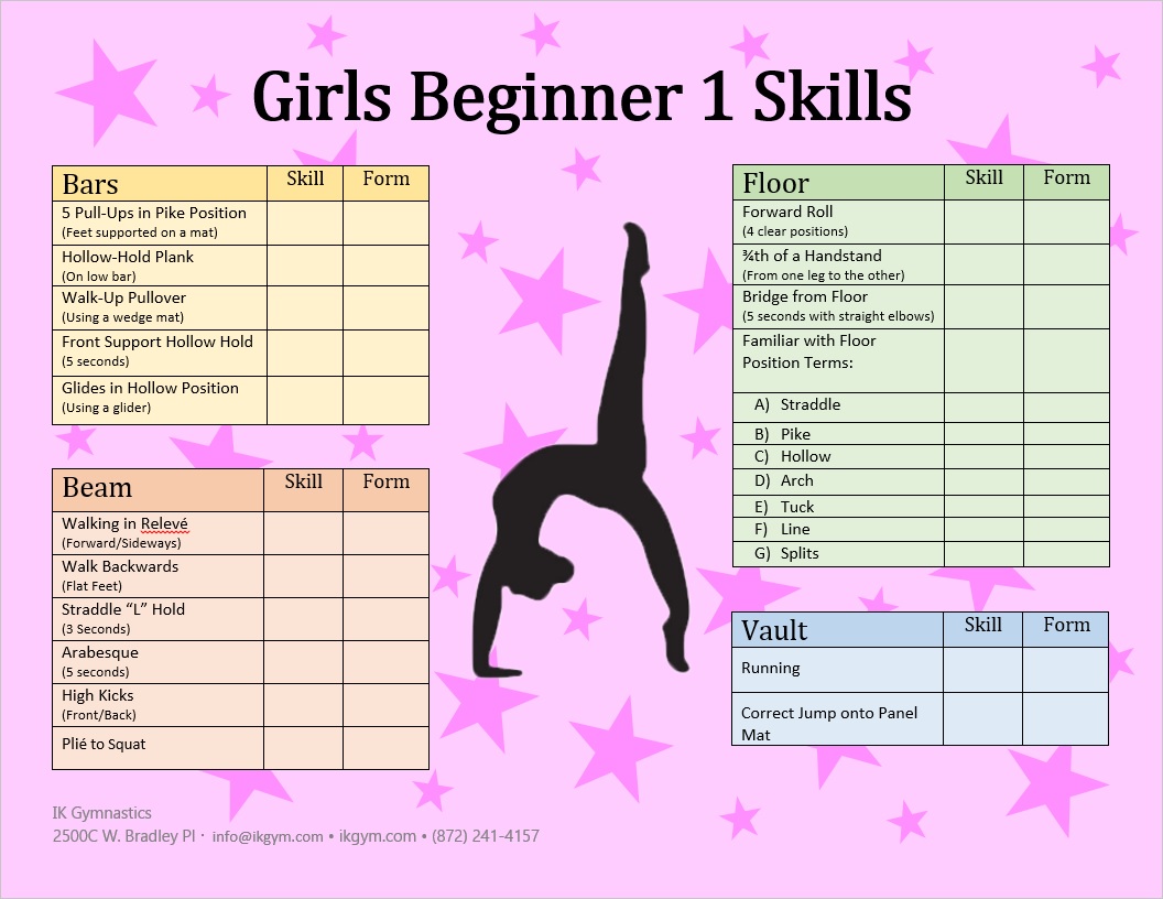 Girls Beginner 1 Skills Sheet - Sandra